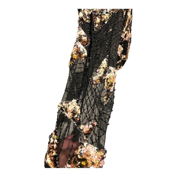 Vintage Oleg Cassini Black Silk Rayon Sequin Top Small - Picture 7 of 13